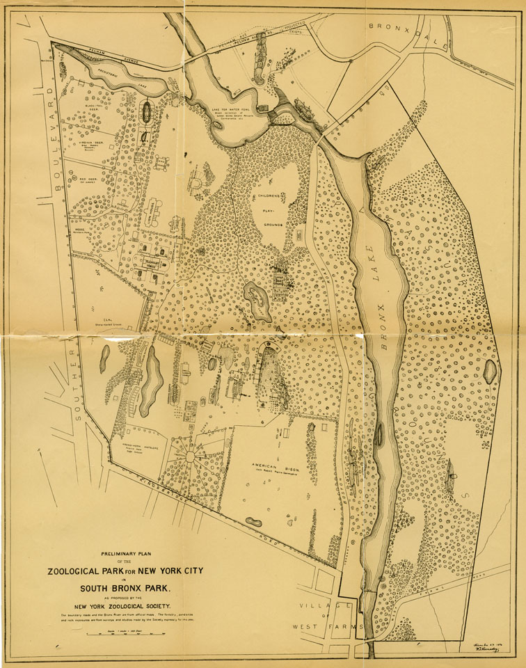 Preliminary plan of the Zoological Park for New York City in South Bronx Park 1896 plan for Bronx Zoo